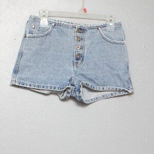 Hydraulic vintage button fly light wash denim jean shorts